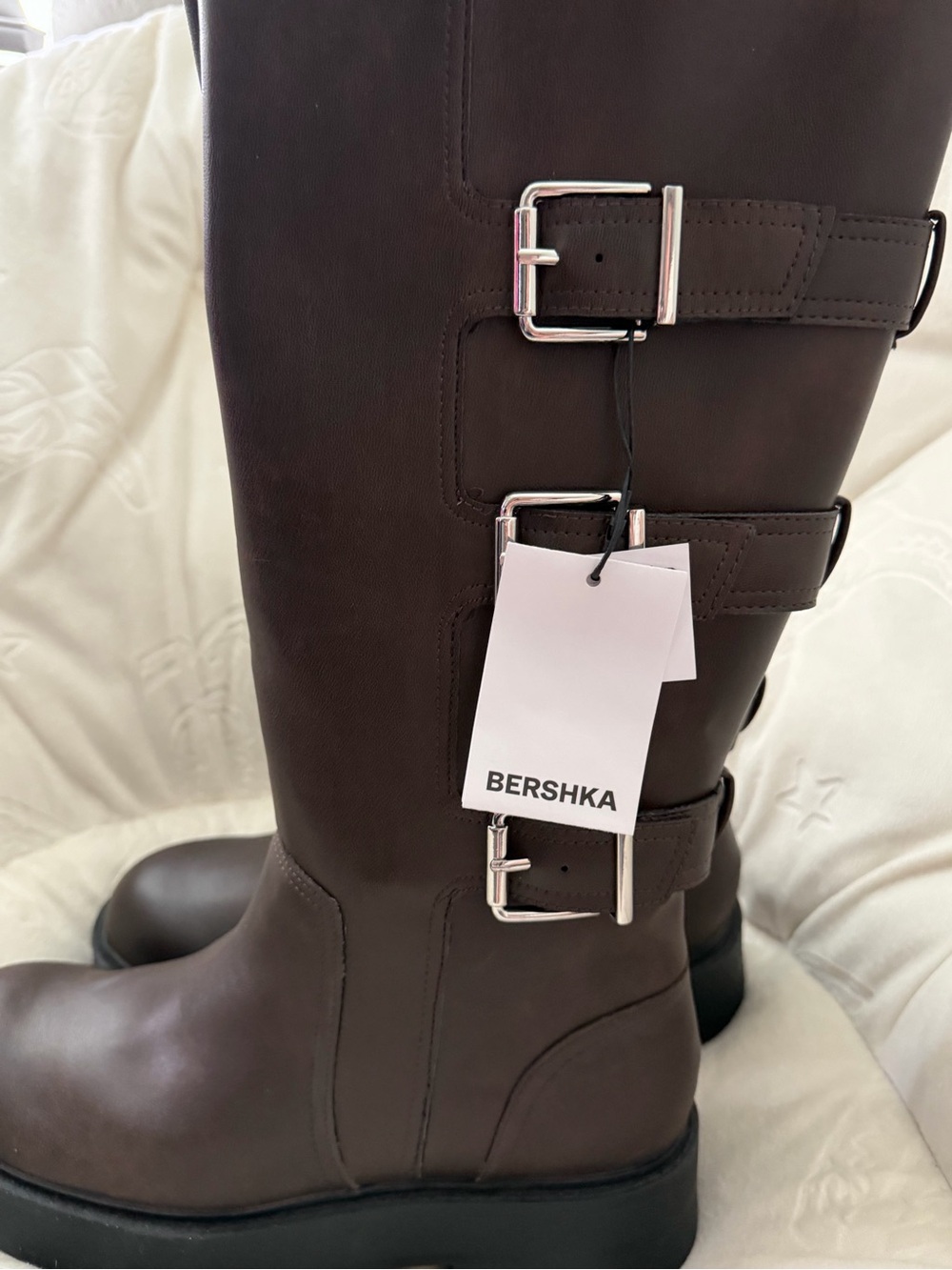Bershka Dark Brown Buckled Ankle Boots